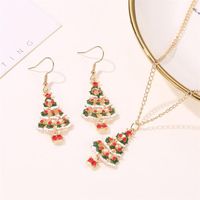 New Fashion Christmas Color Cute Dripping Oil Christmas Tree Earring Necklace Set Wholesale main image 4