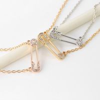 New Fashion Letter Uo Necklace Wild Hollow Diamond Pin Pendant Necklace Wholesale main image 4