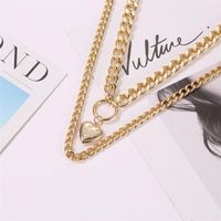 New Circle Peach Heart Pendant Necklace Double Love Pendant Exaggerated Thick Chain Necklace Ladies Sweater Chain main image 4