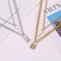 New Necklace Hip Hop Lock Key Metal Pendant Necklace Necklace Exaggerated Thick Chain Double Necklace main image 4