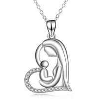 New Fashion Mother And Child Pendant Heart-shaped Clavicle Chain Silver Necklace Mother&#39;s Day Necklace Wholesale main image 1