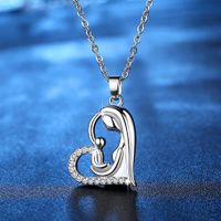 New Fashion Mother And Child Pendant Heart-shaped Clavicle Chain Silver Necklace Mother&#39;s Day Necklace Wholesale main image 3