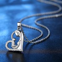 New Fashion Mother And Child Pendant Heart-shaped Clavicle Chain Silver Necklace Mother&#39;s Day Necklace Wholesale main image 4