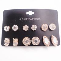 New Fashion Set With Rhinestone Flowers And Pearl Earrings 6 Pieces Set Wholesale sku image 3