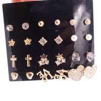 New Fashion Set With Rhinestone Flowers And Pearl Earrings 6 Pieces Set Wholesale sku image 6