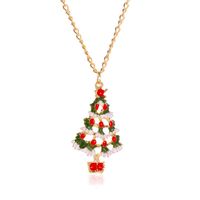 New Fashion Christmas Color Cute Dripping Oil Christmas Tree Earring Necklace Set Wholesale sku image 1