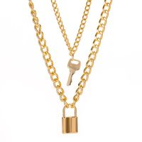 New Necklace Hip Hop Lock Key Metal Pendant Necklace Necklace Exaggerated Thick Chain Double Necklace sku image 1