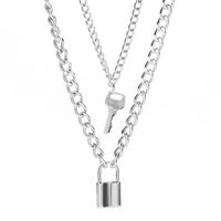 New Necklace Hip Hop Lock Key Metal Pendant Necklace Necklace Exaggerated Thick Chain Double Necklace sku image 2