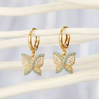 New  Micro-set Butterfly Earrings  Green Protein Zircon Earrings Delicate Diamond  Earrings Nihaojewelry Wholesale sku image 1