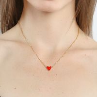 Hot Sale Red Love Necklace Drop Oil Double Peach Heart Necklace Clavicle Chain Heart Necklace Wholesale main image 1