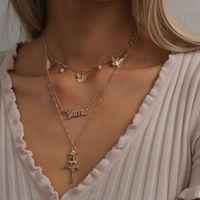 Mode Simple Fleur Creux Lettre Collier Rétro Mélange Et Match Rose Petit Papillon Collier Ensemble Nihaojewelry Gros main image 3