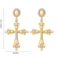 New Korean  Baroque Long Cross Earrings Pink Crystal Tassel Palace Retro Cold Wind Earrings Nihaojewelry Wholesale main image 5