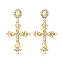 New Korean  Baroque Long Cross Earrings Pink Crystal Tassel Palace Retro Cold Wind Earrings Nihaojewelry Wholesale main image 6