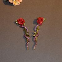 Fashion  New  Red Rose Snake Long Earrings Female Retro Earrings  Nihaojewelry Wholesale main image 1