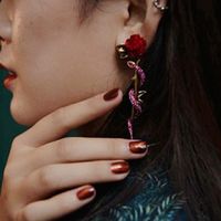 Fashion  New  Red Rose Snake Long Earrings Female Retro Earrings  Nihaojewelry Wholesale main image 3