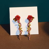 Fashion  New  Red Rose Snake Long Earrings Female Retro Earrings  Nihaojewelry Wholesale main image 5