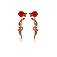 Fashion  New  Red Rose Snake Long Earrings Female Retro Earrings  Nihaojewelry Wholesale main image 6
