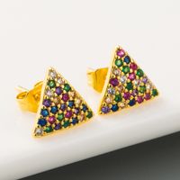 Ins Europäische Und Amerikanische Einfache Geometrische Dreiecks Ohrringe Weibliche Hip-hop-stil Kupfer Mikro Eingelegte Farbe Zirkon All-match-internet-promi-ohrringe main image 1