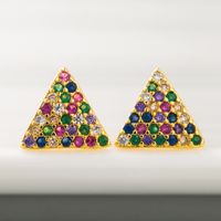 Ins Europäische Und Amerikanische Einfache Geometrische Dreiecks Ohrringe Weibliche Hip-hop-stil Kupfer Mikro Eingelegte Farbe Zirkon All-match-internet-promi-ohrringe main image 4