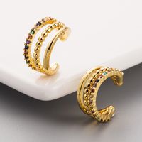 Wholesale Jewelry Fashion C Shape Copper Artificial Gemstones Inlaid Zircon Earrings main image 3