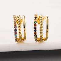 Wholesale Jewelry Fashion C Shape Copper Artificial Gemstones Inlaid Zircon Earrings main image 4