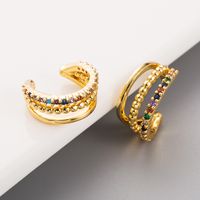 Wholesale Jewelry Fashion C Shape Copper Artificial Gemstones Inlaid Zircon Earrings main image 5