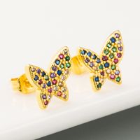 Nueva Moda Creativa Mariposa Pendientes Mujer Micro-set Color Circón Latón Genuino Pendientes Chapados En Oro Nihaojewelry Al Por Mayor main image 1