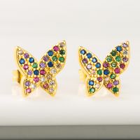Nueva Moda Creativa Mariposa Pendientes Mujer Micro-set Color Circón Latón Genuino Pendientes Chapados En Oro Nihaojewelry Al Por Mayor main image 3