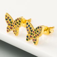 New Fashion  Creative  Butterfly Earrings Female Micro-set Color Zircon Brass Genuine Gold-plated Earrings Nihaojewelry Wholesale main image 4