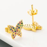 New Fashion  Creative  Butterfly Earrings Female Micro-set Color Zircon Brass Genuine Gold-plated Earrings Nihaojewelry Wholesale main image 5