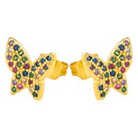 Grenz Überschreitende Neue Kreative Temperament Schmetterlings Ohrringe Damen Mikro Eingelegte Farbe Zirkon Messing Vergoldete Kleine Frische Ohrringe main image 6