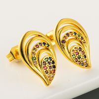 Fashion  New Hollow Hollow Earrings Brass Micro Color Inlaid Zircon Earrings  Plated True Gold Earrings Nihaojewelry Wholesale main image 2