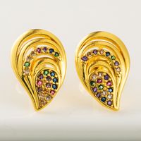 Fashion  New Hollow Hollow Earrings Brass Micro Color Inlaid Zircon Earrings  Plated True Gold Earrings Nihaojewelry Wholesale main image 3