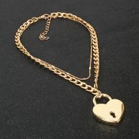 Fashion  Simple Love Lock Pendant Necklace Female Heart Pendant Necklace  Nihaojewelry Wholesale sku image 1