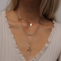 Fashion Simple  Flower Hollow Letter Necklace Retro Mix And Match Rose Small Butterfly Necklace Set Nihaojewelry Wholesale sku image 1