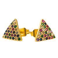 Ins Europäische Und Amerikanische Einfache Geometrische Dreiecks Ohrringe Weibliche Hip-hop-stil Kupfer Mikro Eingelegte Farbe Zirkon All-match-internet-promi-ohrringe sku image 1
