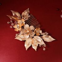 Fashion New  Bride High-end Hair Accessories Layered Creative Hair Comb Golden Flowers Hand-combed  Veil Accessories  Wholesale main image 4