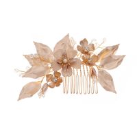 Fashion New  Bride High-end Hair Accessories Layered Creative Hair Comb Golden Flowers Hand-combed  Veil Accessories  Wholesale main image 6