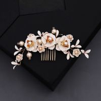 Fashion New Simple  Layered Flower Floral Comb Pearl Handmade Rhinestone Hair Comb Ancient Style Hanfu Accessories Bridal Jewelry main image 4