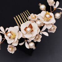 Fashion New Simple  Layered Flower Floral Comb Pearl Handmade Rhinestone Hair Comb Ancient Style Hanfu Accessories Bridal Jewelry main image 5