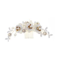 Fashion New Simple  Layered Flower Floral Comb Pearl Handmade Rhinestone Hair Comb Ancient Style Hanfu Accessories Bridal Jewelry main image 6