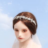 Korean Simple  Pearl Handmade Hair Band Alloy Flower Crown Bride Wedding  Headdress Nihaojewelry Wholesale main image 3
