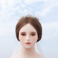 Korean Simple  Pearl Handmade Hair Band Alloy Flower Crown Bride Wedding  Headdress Nihaojewelry Wholesale main image 4