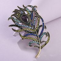Retro Style Peacock Feather Brooch Creative Personality Diamond Color Brooch Fashion Apparel Accessories Nihaojewelry Wholesale main image 3