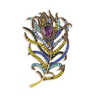 Retro Style Peacock Feather Brooch Creative Personality Diamond Color Brooch Fashion Apparel Accessories Nihaojewelry Wholesale main image 6