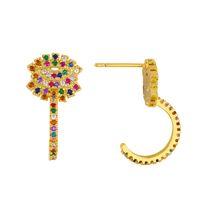 Hot-sale Fashion Simple Accessories Wholesale Micro-set Rainbow Zircon Earrings C-shaped Geometric Six-point Star Earrings Nihaojewelry Wholesale main image 5