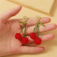 Fashion Cute  Creative Handmade Red Glass Rice Beads Cherry Earrings  Korean Personality Cute Fruit Earrings Jewelry Nihaojewelry Wholesale main image 3