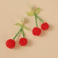 Fashion Cute  Creative Handmade Red Glass Rice Beads Cherry Earrings  Korean Personality Cute Fruit Earrings Jewelry Nihaojewelry Wholesale main image 4