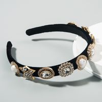 Korean Fashion New  High-grade Velvet Multi-layer Rhinestones Inlaid Pearl Headband Retro Pressure Hair Band Nihaojewelry Wholesale sku image 3