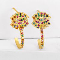 Hot-sale Fashion Simple Accessories Wholesale Micro-set Rainbow Zircon Earrings C-shaped Geometric Six-point Star Earrings Nihaojewelry Wholesale sku image 2